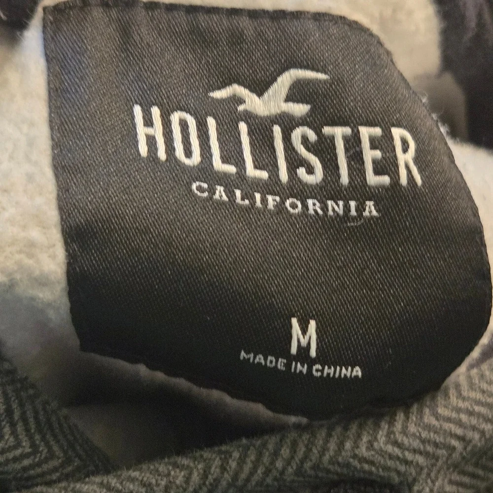 Hollister Kids Grey Herringbone Fleece Lined Pullover Hoodie Sweatshirt Medium